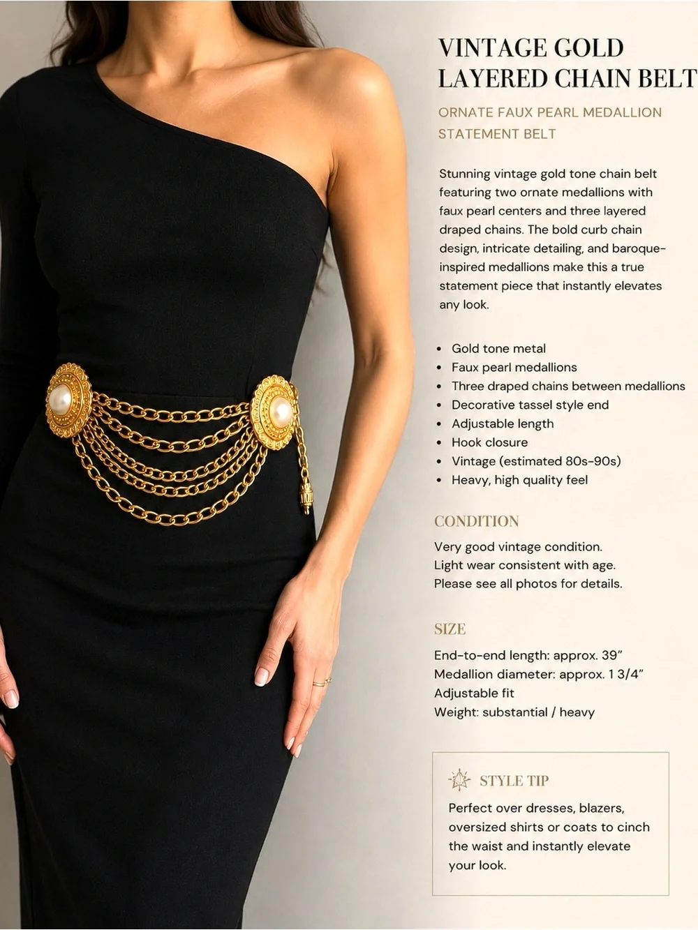 Vintage Gold Layered Chain Belt Adjustable